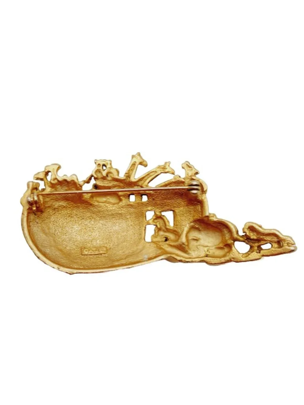 AJC Noah Ark Gold Tone Brooch Pin signed Vintage